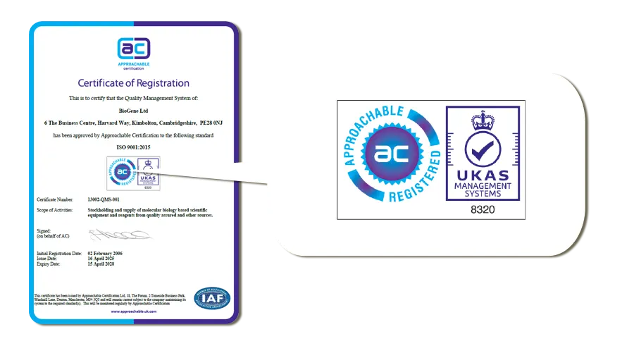 BioGene ISO 9001 certificate download